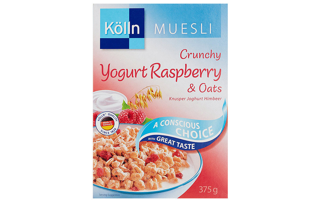 Kolln Muesli Crunchy Yogurt Raspberry & Oats, Knusper Joghurt Himbeer   Box  375 grams